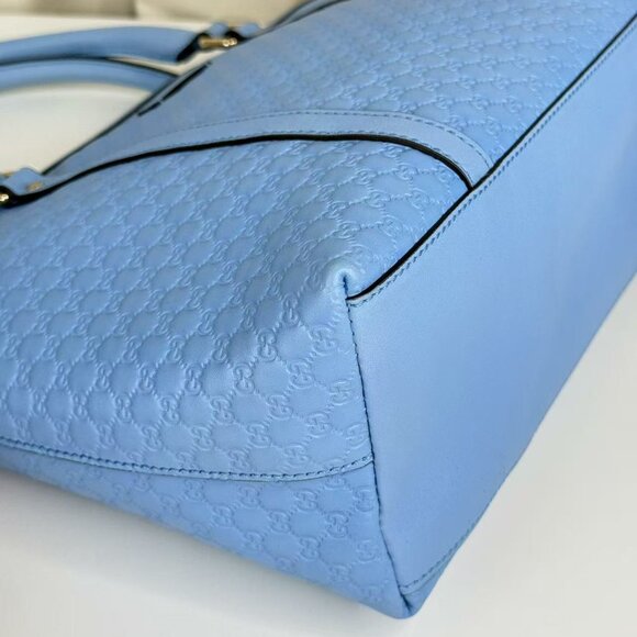Gucci GG Logo Printed Blue Leather Shoulder Bag with Detachable Strap - Picture 7 of 10